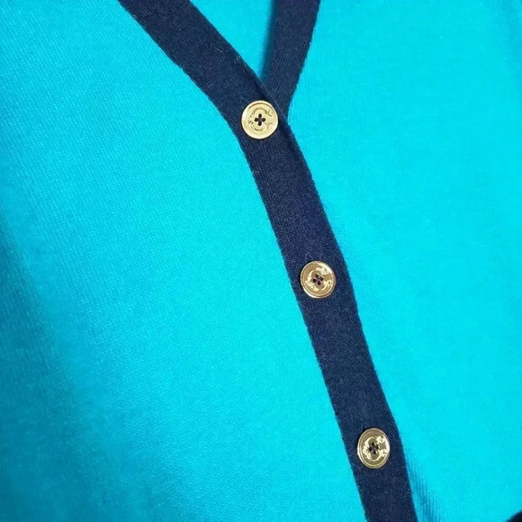 C. Wonder Button Down Cardigan Long Sleeve Teal Navy Blue Wool Alpaca NWT - Picture 4 of 10